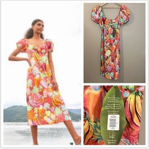 Farm Rio Fruit Salad Puff Sleeve Midi Dress | XL NWT